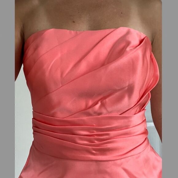 Stunning Coral Strapless Ruffled Puffy Dress by David's Bridal - Picture 4 of 5